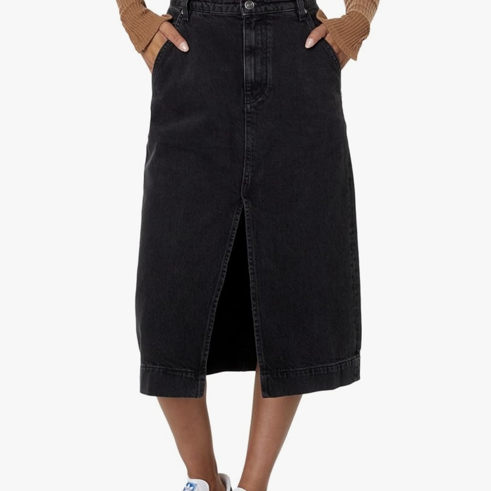 Free People Black Midi Pencil Skirt with Slit